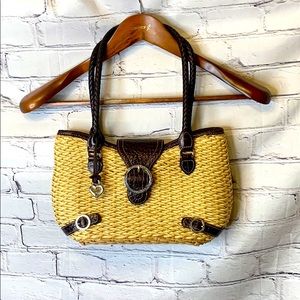 Brighton Straw Woven Tan Brown Leather Purse